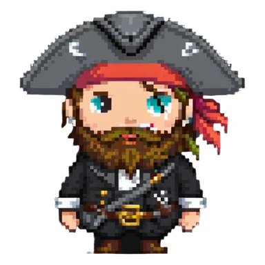 pixel art pirate with beard and tricorn hat sticker