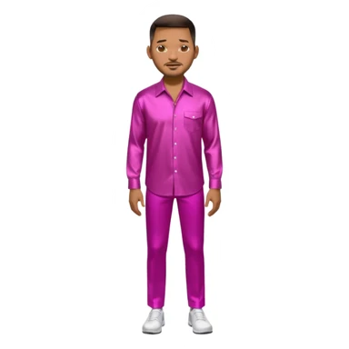 Will Smith with dark brown hair, metallic fuchsia dress shirt, metallic white pants sticker