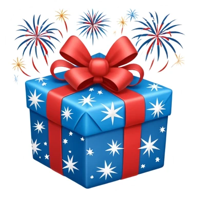 blue white present with fireworks sticker