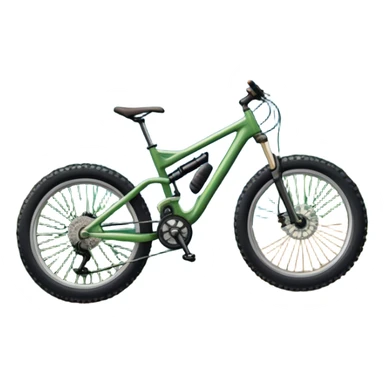 An icon featuring a mountain bike with wide tires, positioned on a forest trail or rocky mountain road. The background shows dense trees, steep slopes, and distant peaks under a clear blue sky. Transparent background highlights the thrill and rugged beauty of mountain biking. sticker