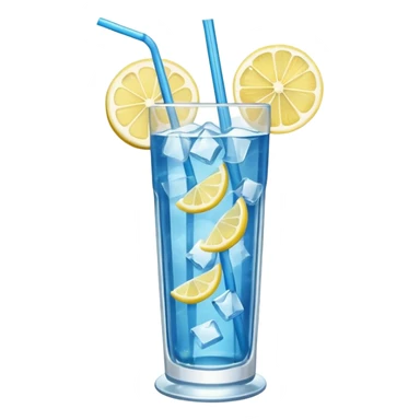 A tall glass of blue lagoon with lemon slices, ice cubes, and a curved straw.
 sticker