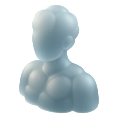 person from shoulders up, facing straight, fully composed of white fluffy convex clouds, no shadows, matte glass style sticker