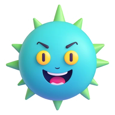 Uranus emoji with a wild, energetic face, blue-green planet, jagged electric effects, thin rings, symbolizing chaos and revolutionary ideas sticker