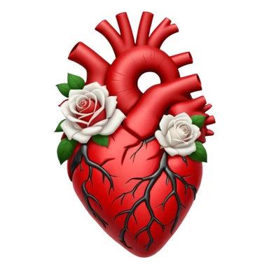 Anatomical heart With black and crimson veins and white roses sticker