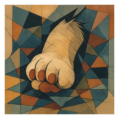 fluffy cat paw, geometric shapes, abstract interpretation sticker