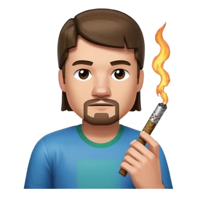 close-up face of minecraft steve character holding and smoking a blunt sticker