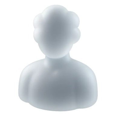shoulder-up person with body and head made of white fluffy convex clouds, matte glass style sticker