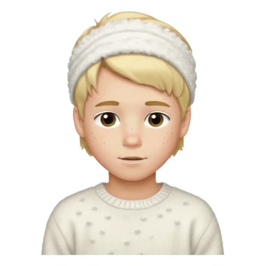 create-a-look-for-a-blond-boy-with-long-tousled-hair-light-eyes-a-white-sweat + fluffy white sweater + styled hair blonde with hair to the side cute + cute face with freckles  medium hair fluffy to the side no long hair cute hair blonded no messy medium height blue eyes cute + headband sticker