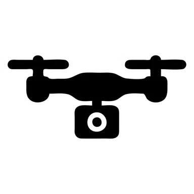drone solid black icon style, side view, compact, with camera detail sticker