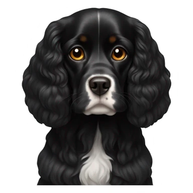 Small completely black king spaniel with black fur on his whole face and white fur on chest sticker