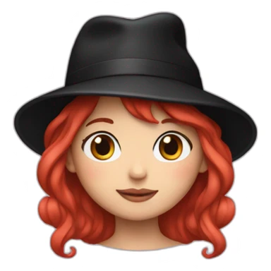 A girl with red hair and wearing a black hat with Hello Kitty drawn on it  sticker