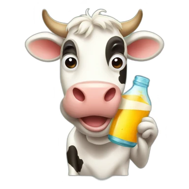 cartoon style cow drinking beear from bottle sticker