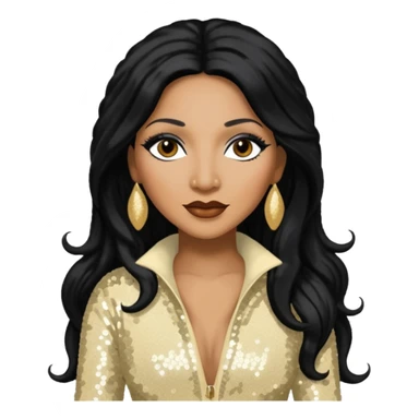 Trina Braxton with long jet black hair, cream sequin outfit sticker