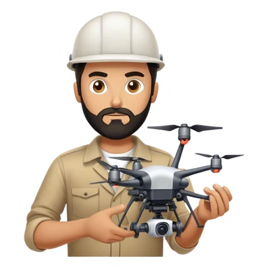 tan guy with black beard building a drone engine for his job sticker
