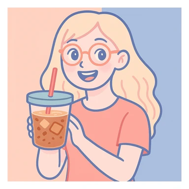 Make her cuter and more aesthetic with soft features, big sparkling eyes, gentle smile, and pastel accents. Keep the vibrant illustration style. sticker