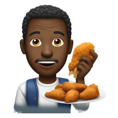 African man eating deep fried chicken sticker
