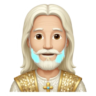 Jesus, Son of God from Gods and Goddesses with long white hair and beard, ivory sequin outfit sticker