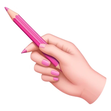 The hand writes with a pink pencil sticker