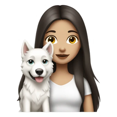Brunette long haired girl holding a white husky  sticker