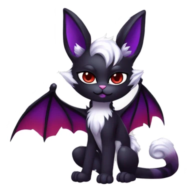 Anthro-Cute-Edgy-Vampiric-Batty-Cat-Black-Purple-Red-White-Contrast-Colors-Fantasy-Fur-Sona-Chibi-Shiny-Fakémon-Hybrid with horns full body sticker