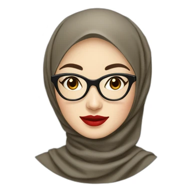 Classy Indonesian woman with pale skin and red lips wear hijab and round glasses smiling sticker