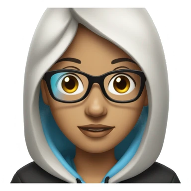 A Girl with black hair, lights blue glasses and a black hoodie  sticker