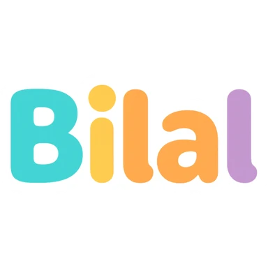 the name 'Bilal' in playful, rounded bubble letters, Slack emoji style, transparent background sticker