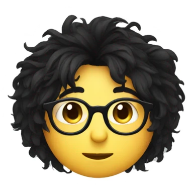 rounded glasses, messy black hair face indie sticker
