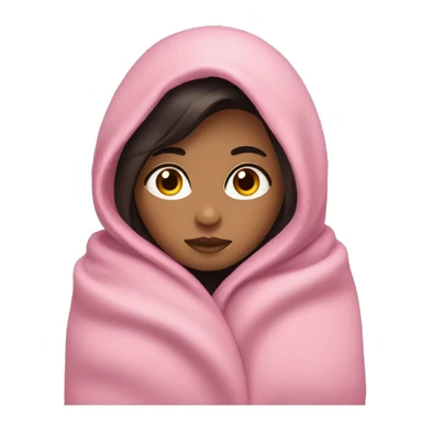 Woman with dark hair and blue eyes snuggled in a pink blanket sticker