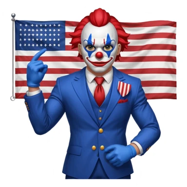 Chains from Payday: The Heist wearing a suit, blue gloves, clown mask with American flag motif, muscular build, confident stance sticker