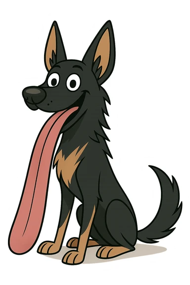 Make the dog's tongue much longer, keep the dog cartoon style, transparent background. sticker