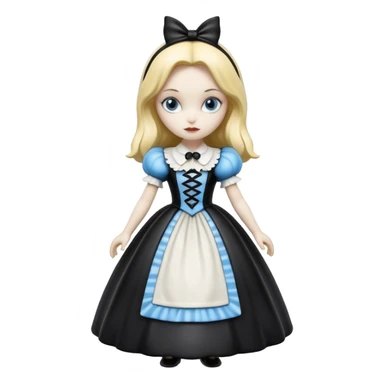 Isolated, detailed illustration of the most incredibly realistic, goth style disney character Alice in wonderland 
figurine imaginable, toy style. sticker