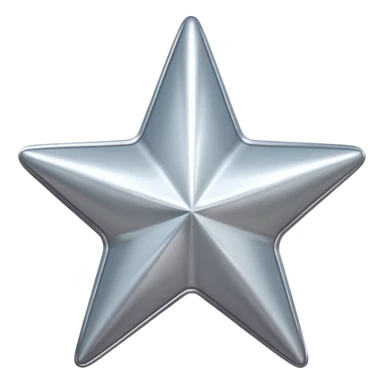 Chrome silver star emoji, iOS emoji style, glossy metallic surface, soft reflections, minimalistic, centered, clean white background, high detail, smooth gradients sticker