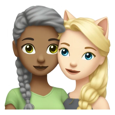 blue eyes grey kitten and green eyes blonde girl are friends sticker