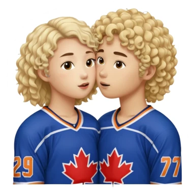 Asian hickey player kissing curly hair blonde hockey player sticker