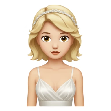 Bride with short wavy blonde hair, hot pink background and white silk chemise dress  sticker