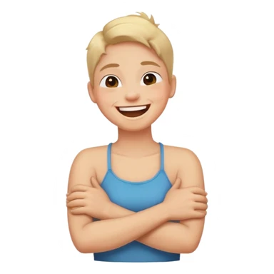 person laughing with arms crossed on neck sticker