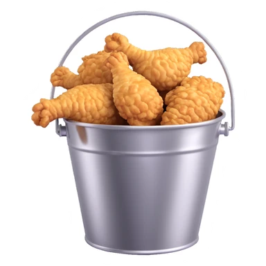 fried chicken in a silver steel bucket, slightly angled side perspective sticker
