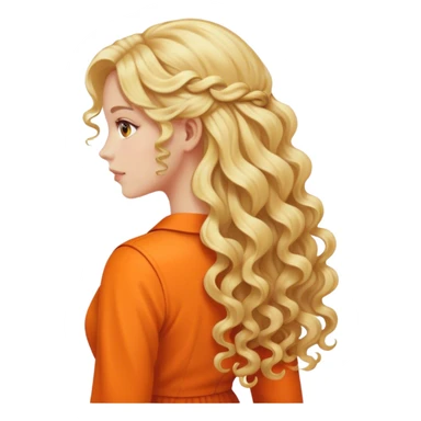 Blonde curly long hair lady with orange clothes from the back sticker