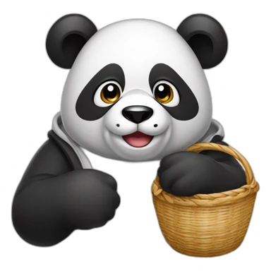 Panda wearing basket and hoodie sticker