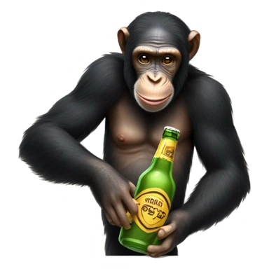 Chimpanze hold a beer bottle sticker