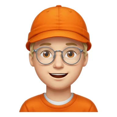 white young man in glasses with an orange cap, winking sticker