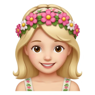 Girl wearing floral headband and smile sticker