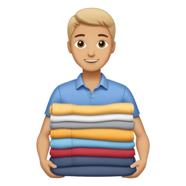 person folding clothes, neat stack of shirts, cheerful and tidy sticker
