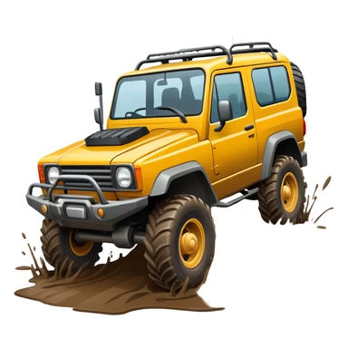 An icon showing an off-road vehicle driving through muddy terrain, inspired by Expeditions: A MudRunner Game. The design features splashing mud, rugged tracks, and dynamic movement, symbolizing the challenge of navigating tough landscapes. Transparent background sticker