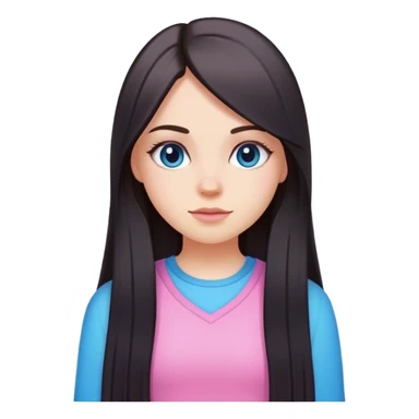 a white girl with straight dark long hair and wear pink and blue cute outfits sticker