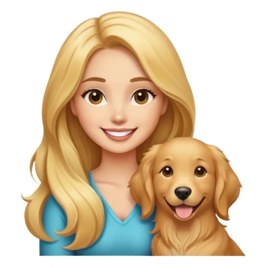 smiling bombshell girl with long hair with a golden retriever sticker