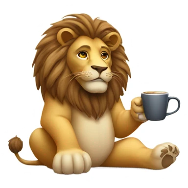 A lion drinking a coffee sticker