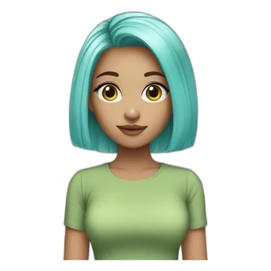 girl brown eyes-pastel blue hair-green mini dress sticker