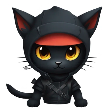 Edgy Shy Anthro Ninja cool pretty dark black Litten-Pokémon-cat-fursona-animal techwear sticker
